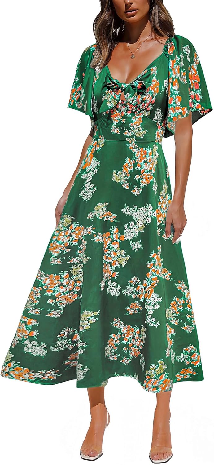 Fashionme Womens Dresses 2025 Maxi Dress with Elegant Bow Tie
