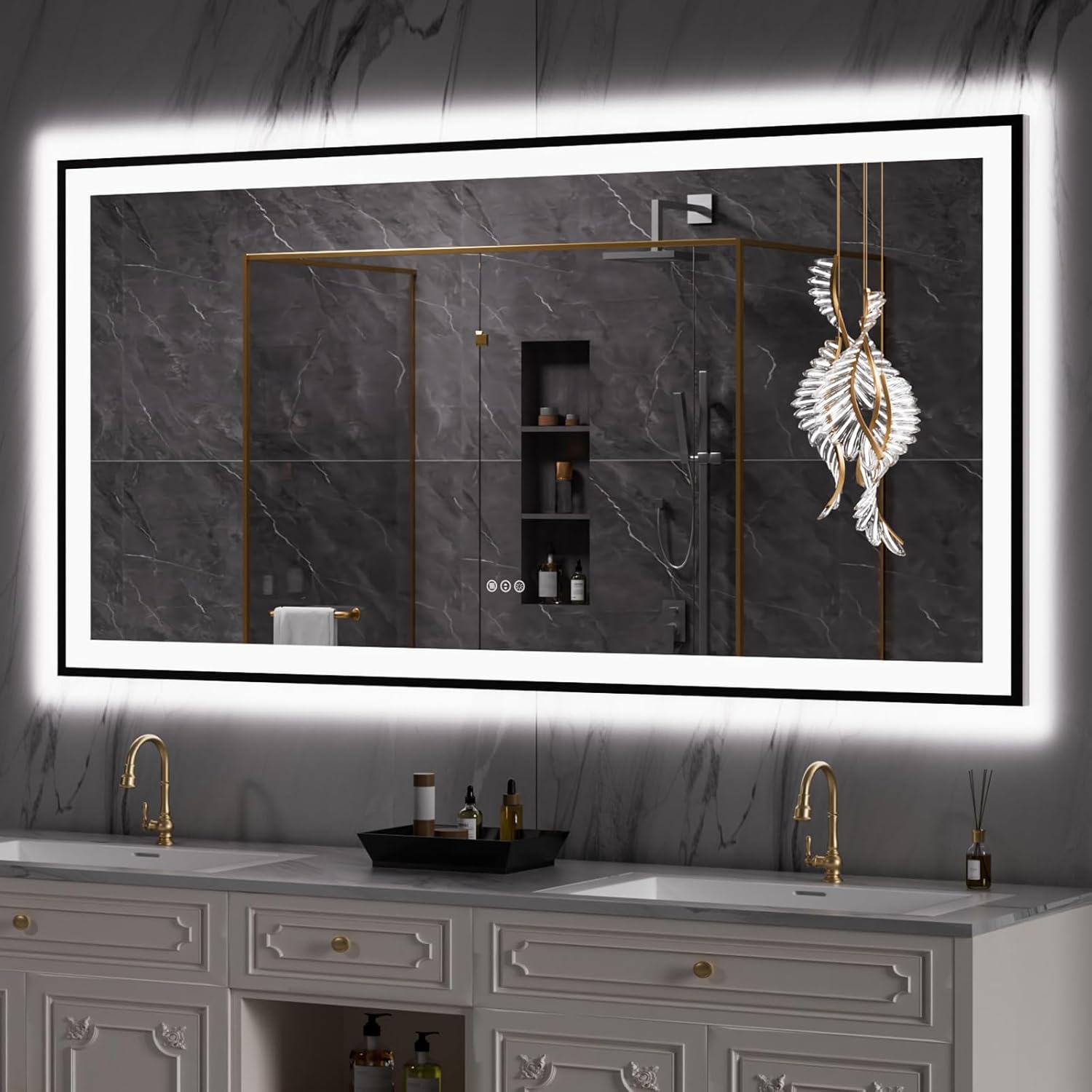 Dimmable LED Bathroom Mirror with Anti-Fog and Memory Function