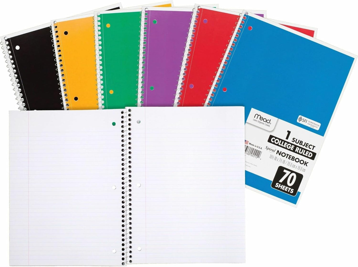 Mead Spiral Notebook, 1 Subject, 70 Sheets, College Ruled
