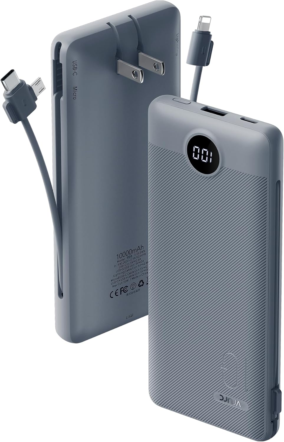 VRURC Portable Charger with Built-in Cables & AC Plug