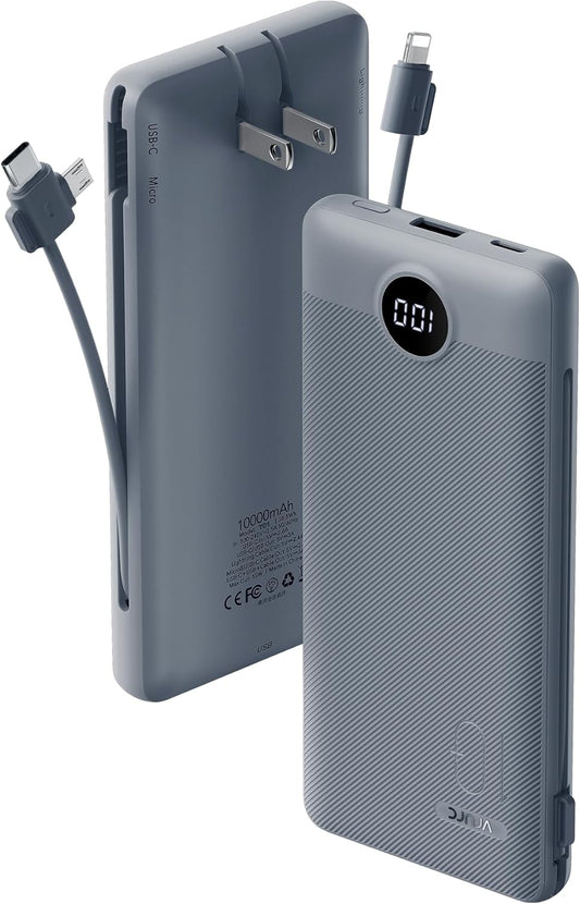 VRURC Portable Charger with Built-in Cables & AC Plug