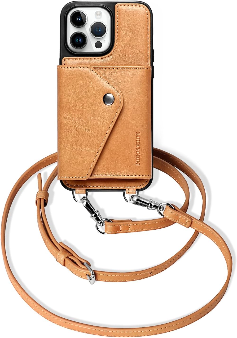 LUCKYCOIN Leather Wallet Case for iPhone 14 Pro Max, Brown
