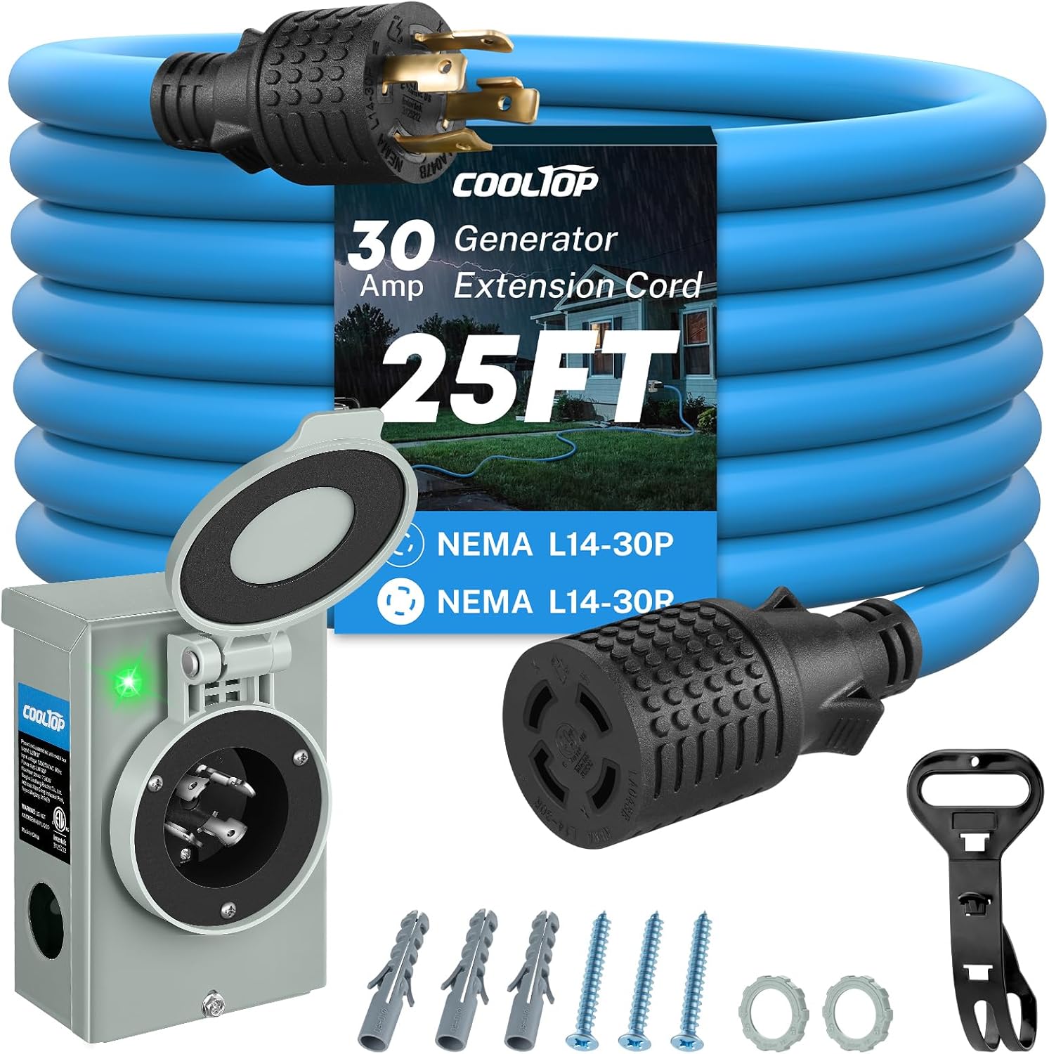30 Amp Generator Cord and Power Inlet Box Kit for Reliable Power