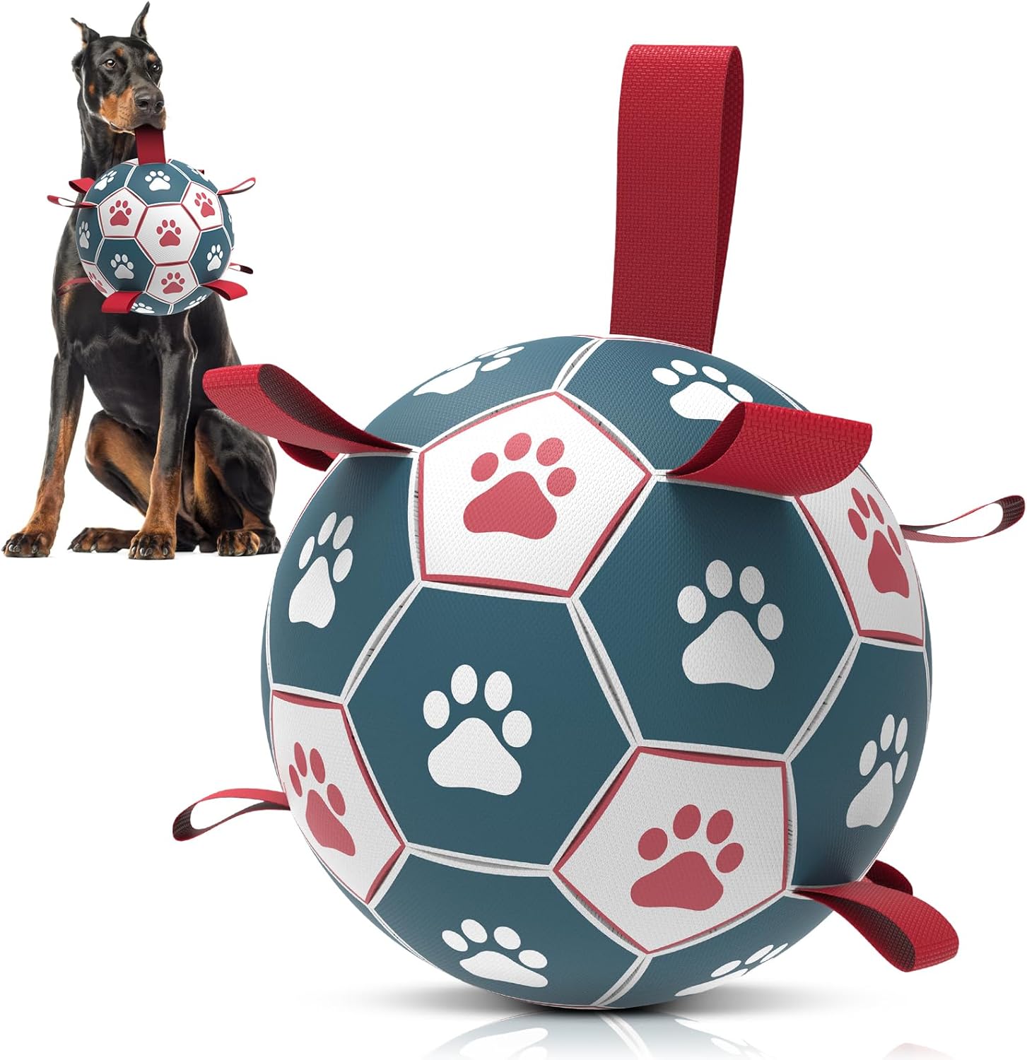 QDAN Dog Toys Soccer Ball with Straps for Outdoor Fun