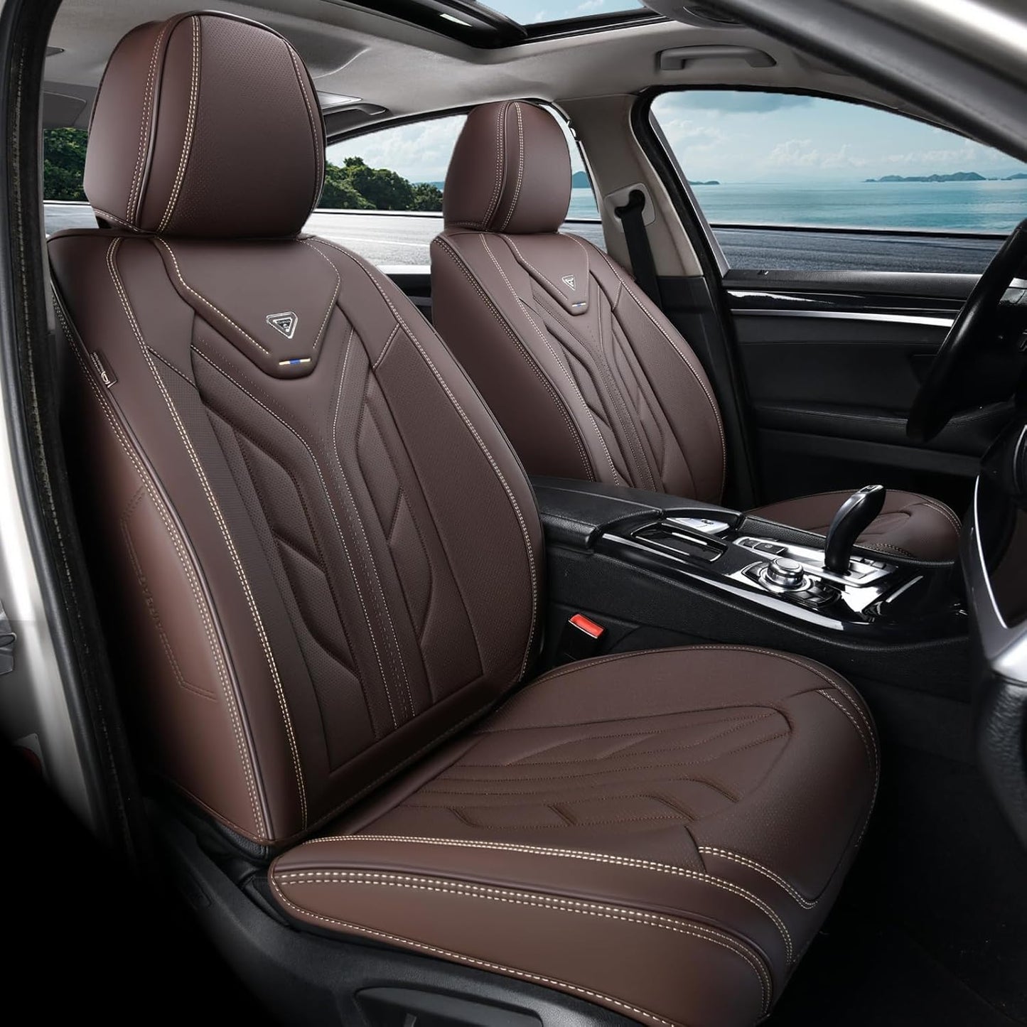 Coverado Front Seat Covers for Cars, Leather Car Seat Protectors