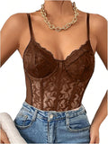 Milumia Women's Sheer Mesh Lace Bodysuit - Sexy Bustier Corset Top