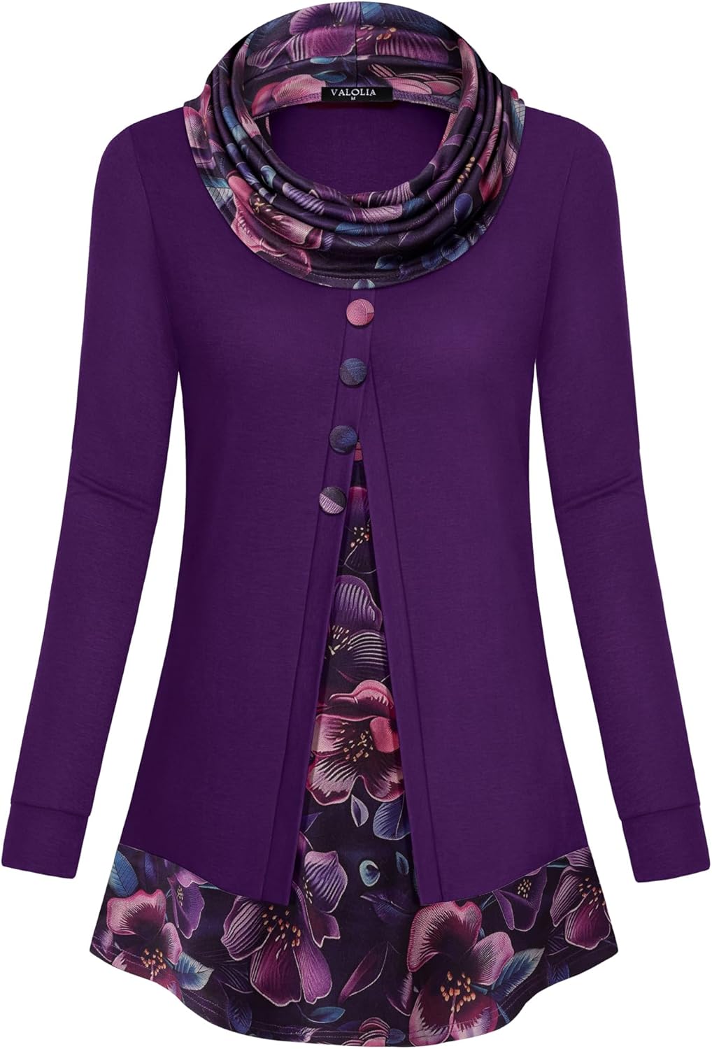 VALOLIA Womens Cowl Neck Long Sleeve Tunic Tops for Comfort