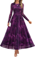 ZESICA Womens Maxi Dress 2025 Fall Floral Mesh Ruched A-Line