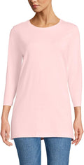 Lands' End Women's 3/4 Sleeve Supima Cotton Crewneck Tunic - Soft Made