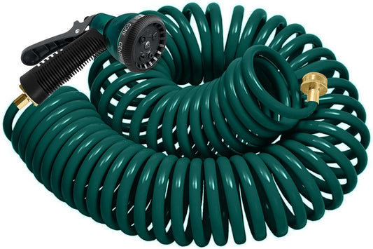 75FT Coil Hose with 7 Patterns Spray Nozzle for Easy Watering