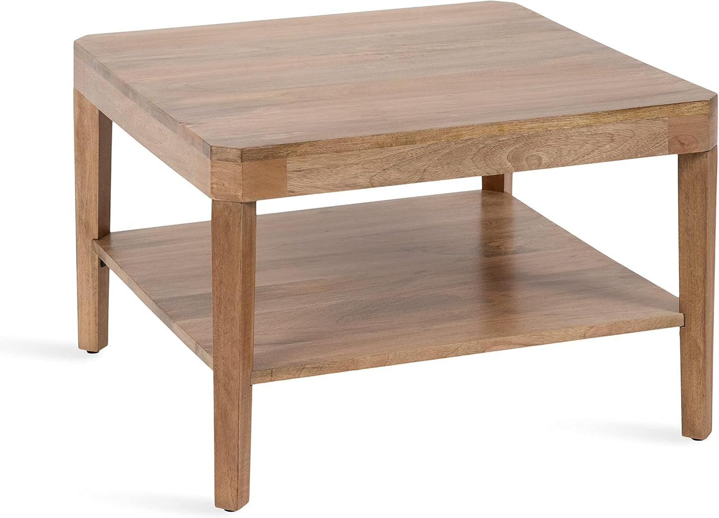 Transitional Two-Tier Coffee Table w/ Storage, Mango Wood, 26 x 26 x 18