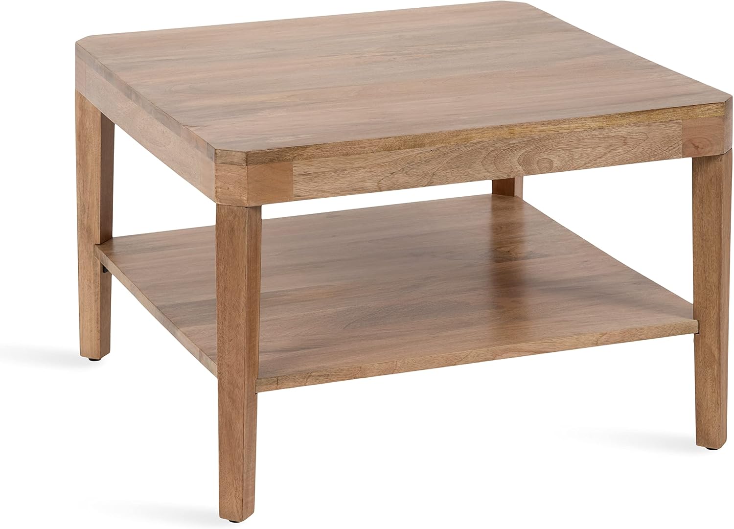 Transitional Two-Tier Coffee Table w/ Storage, Mango Wood, 26 x 26 x 18