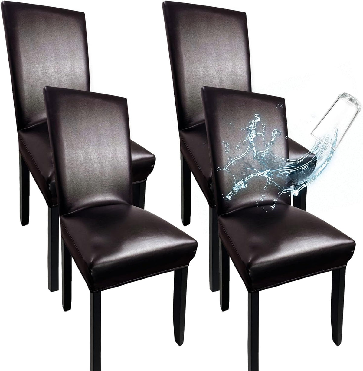 Stretchy Waterproof Leather Chair Covers Set of 4 for Dining