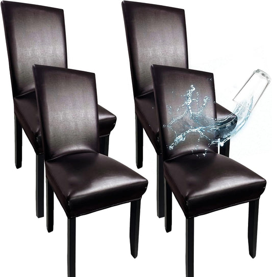 Stretchy Waterproof Leather Chair Covers Set of 4 for Dining