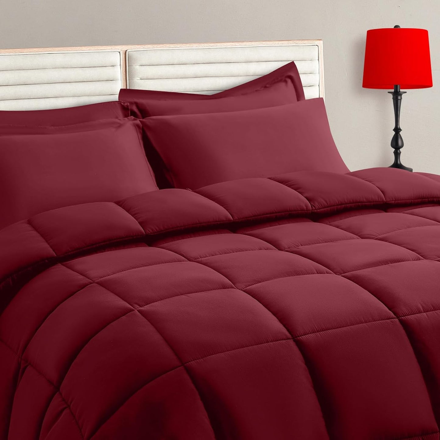 TAIMIT Burgundy Twin Size Comforter Set - 5 Piece Bedding Set