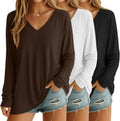 3 Pack Womens Oversized T Shirts Long Sleeve V Neck Cotton Tops