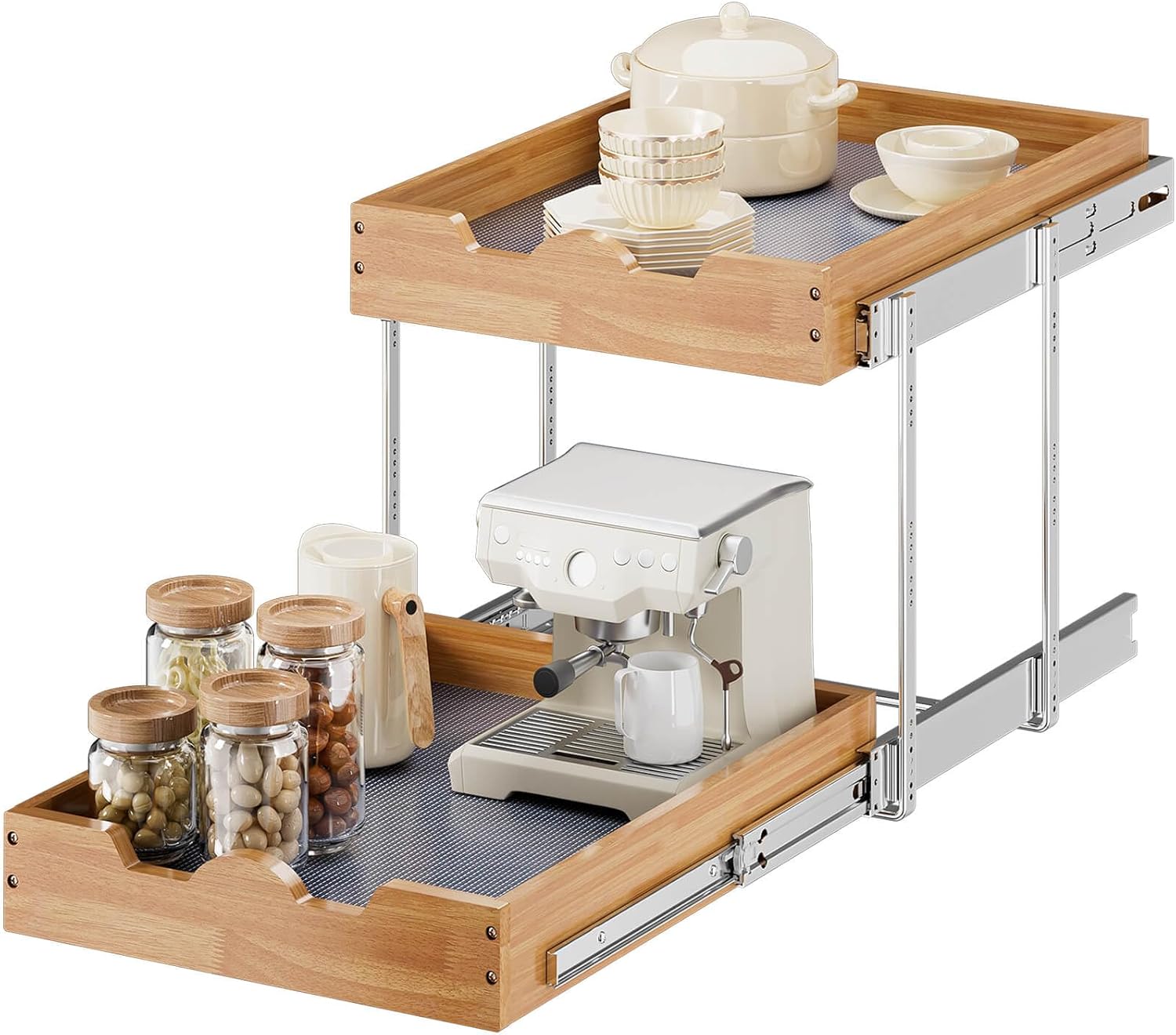 OCG 2 Tier Pull Out Cabinet Organizer for Kitchen and Bathroom
