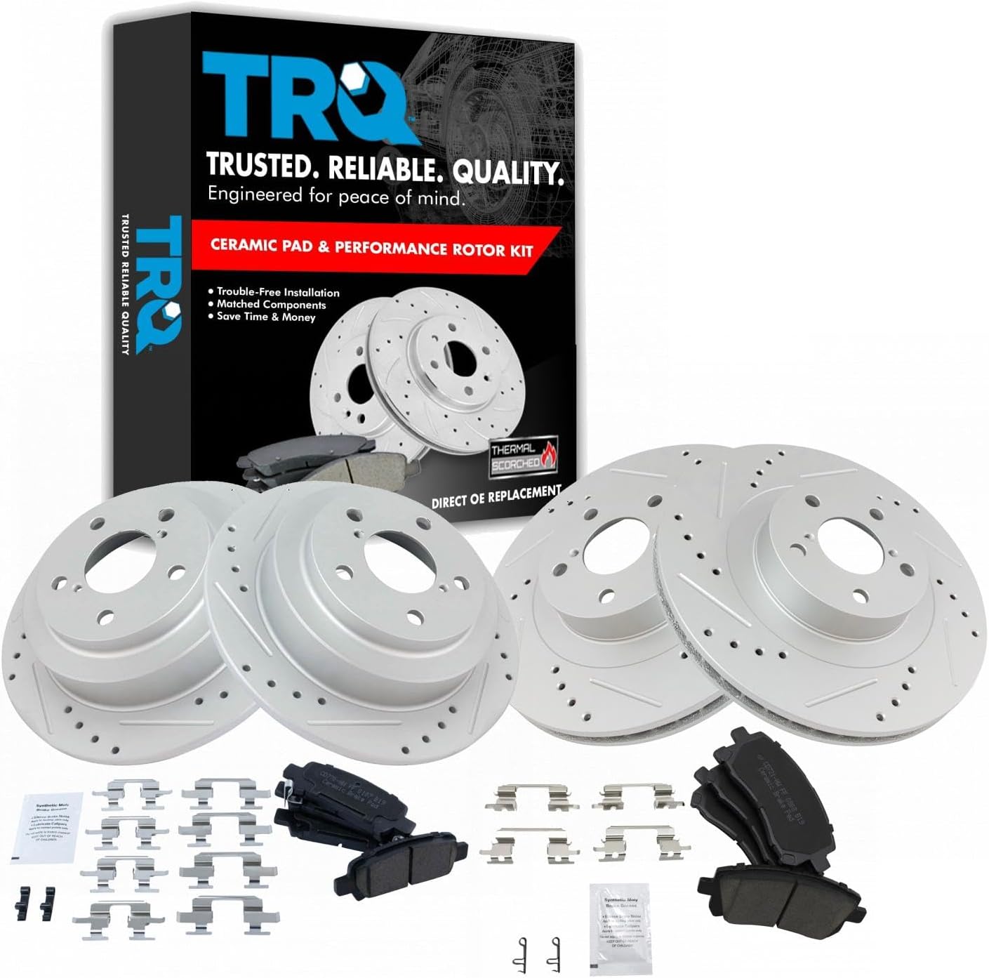 TRQ Front and Rear Performance Brake Pad & Rotor Kit for Subaru