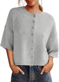Saodimallsu Womens 3/4 Sleeve Cropped Cardigan - Casual Knit Top