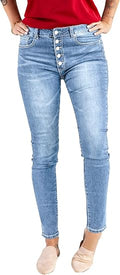 Sidefeel Women Button Fly High Rise Distressed Skinny Jeans - Sleek