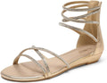Women's Ankle Strap Rhinestone Flat Sandals - Dressy Strappy Flats
