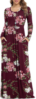Women's Long Sleeve Maxi Dress with Pockets for Daily Wear