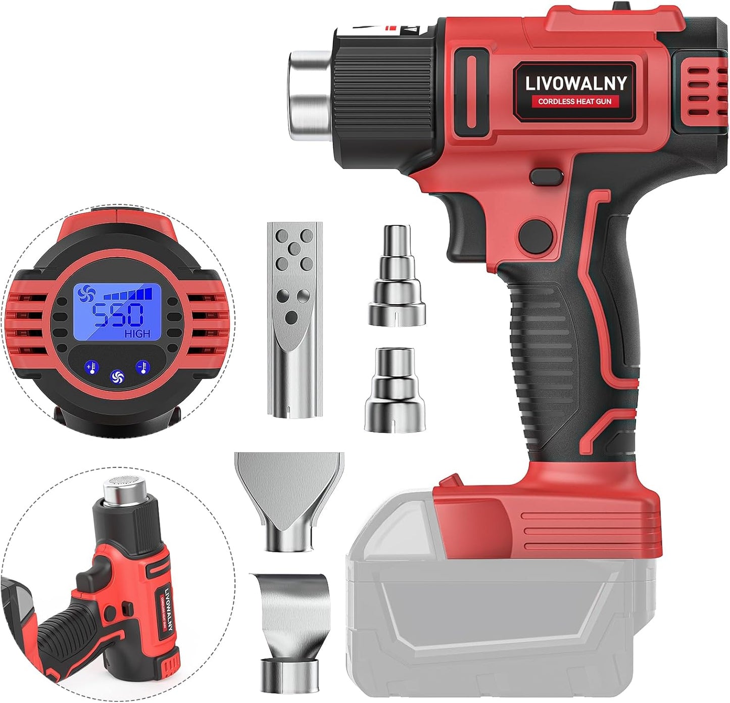 LIVOWALNY Cordless Heat Gun with LCD Display for Crafts & More