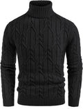 Men Turtleneck Sweater Slim Fit Cable Knit Twisted Pullover - Warm