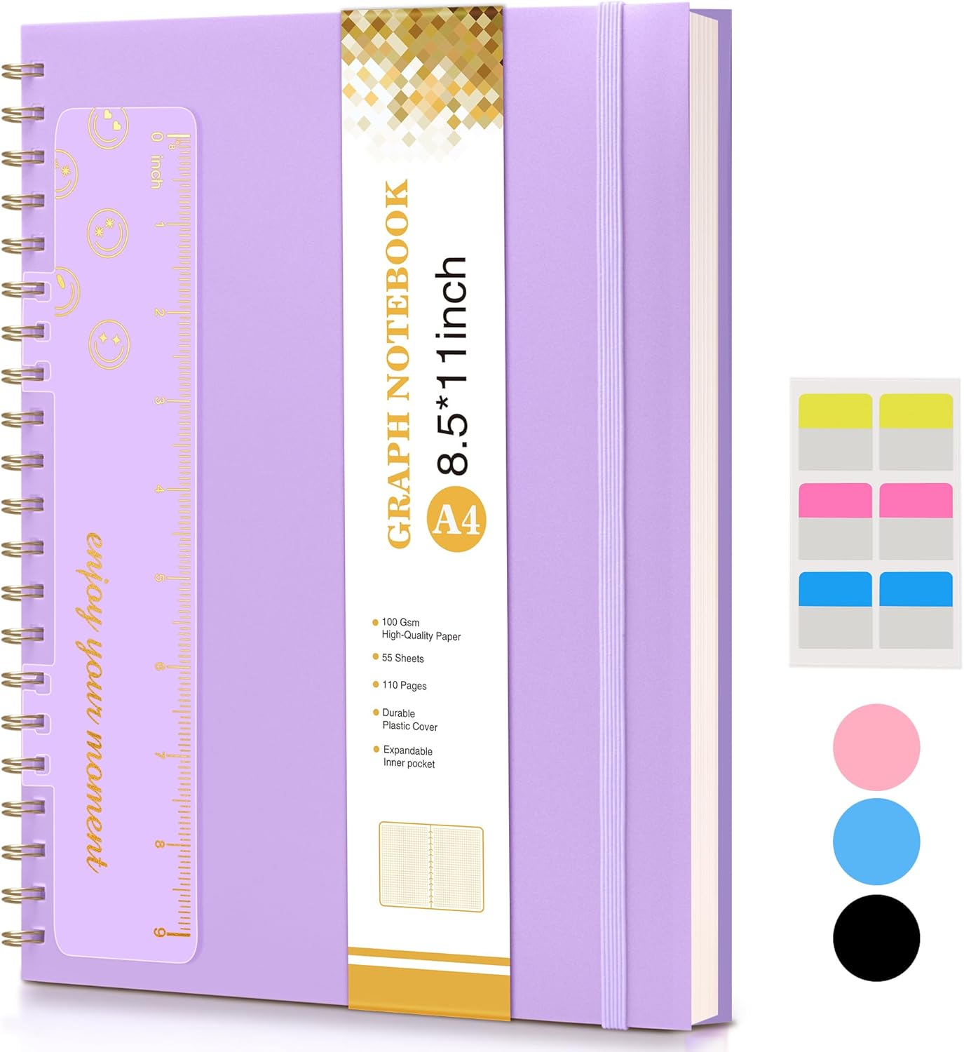 Large Grid Graph Notebook, 100 GSM, Purple