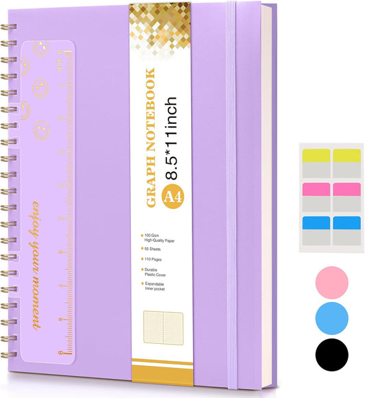 Large Grid Graph Notebook, 100 GSM, Purple