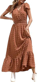 PRETTYGARDEN Womens Dresses 2023 Boho Short Sleeve Maxi Dress
