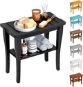 Bamboo Shower Bench Stool with Storage Shelf (Black) - Stable