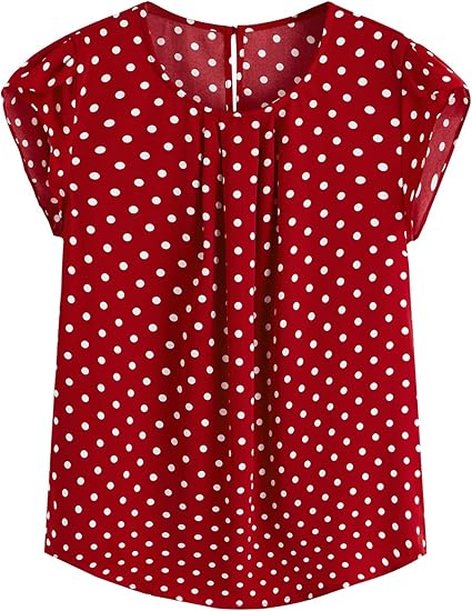 Milumia Women's Elegant Polka Dots Print Cap Sleeve Blouse Top
