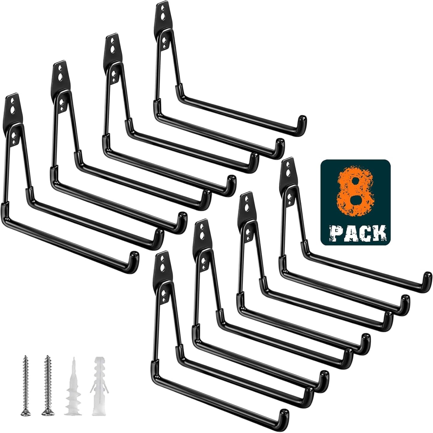 Premium 8 Pack Garage Hooks - Heavy Duty Organizer