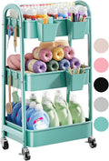Green 3 Tier Rolling Cart Metal with Lockable Wheels - Versatile