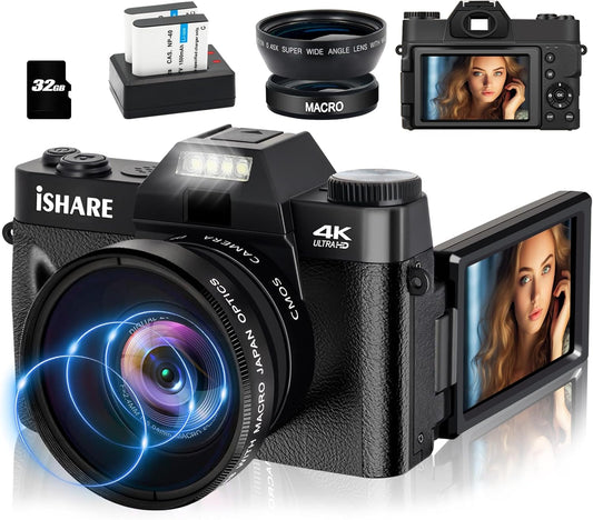 4K Vlogging Camera with 56MP, WiFi & Flip Screen