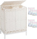 Laundry Hamper with Lid 112 L Handwoven Rattan Wicker Basket - Two