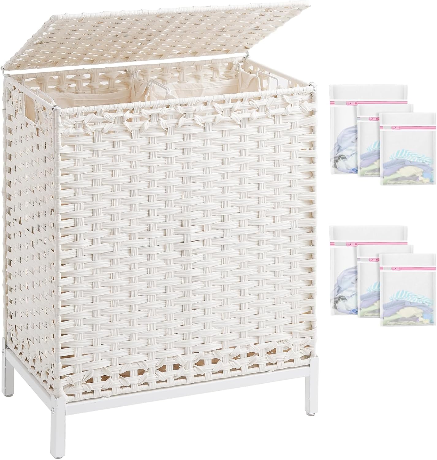 Handwoven Rattan Laundry Hamper with Lid and Removable Bags