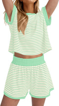 MISSACTIVER 2 Piece Lounge Set Women Stripe Knit Tee and Shorts