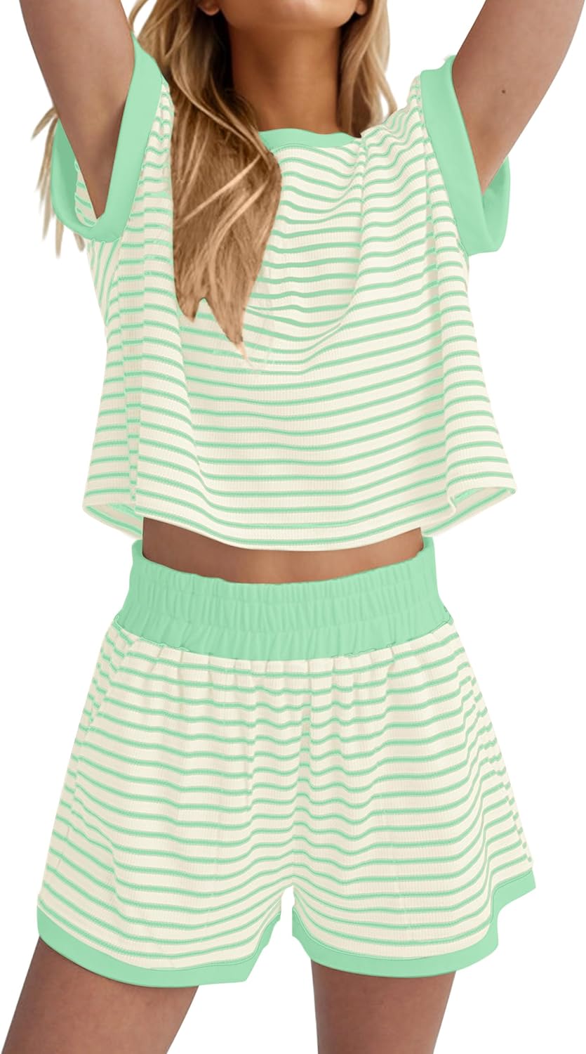 MISSACTIVER 2 Piece Lounge Set Women Stripe Knit Casual Wear