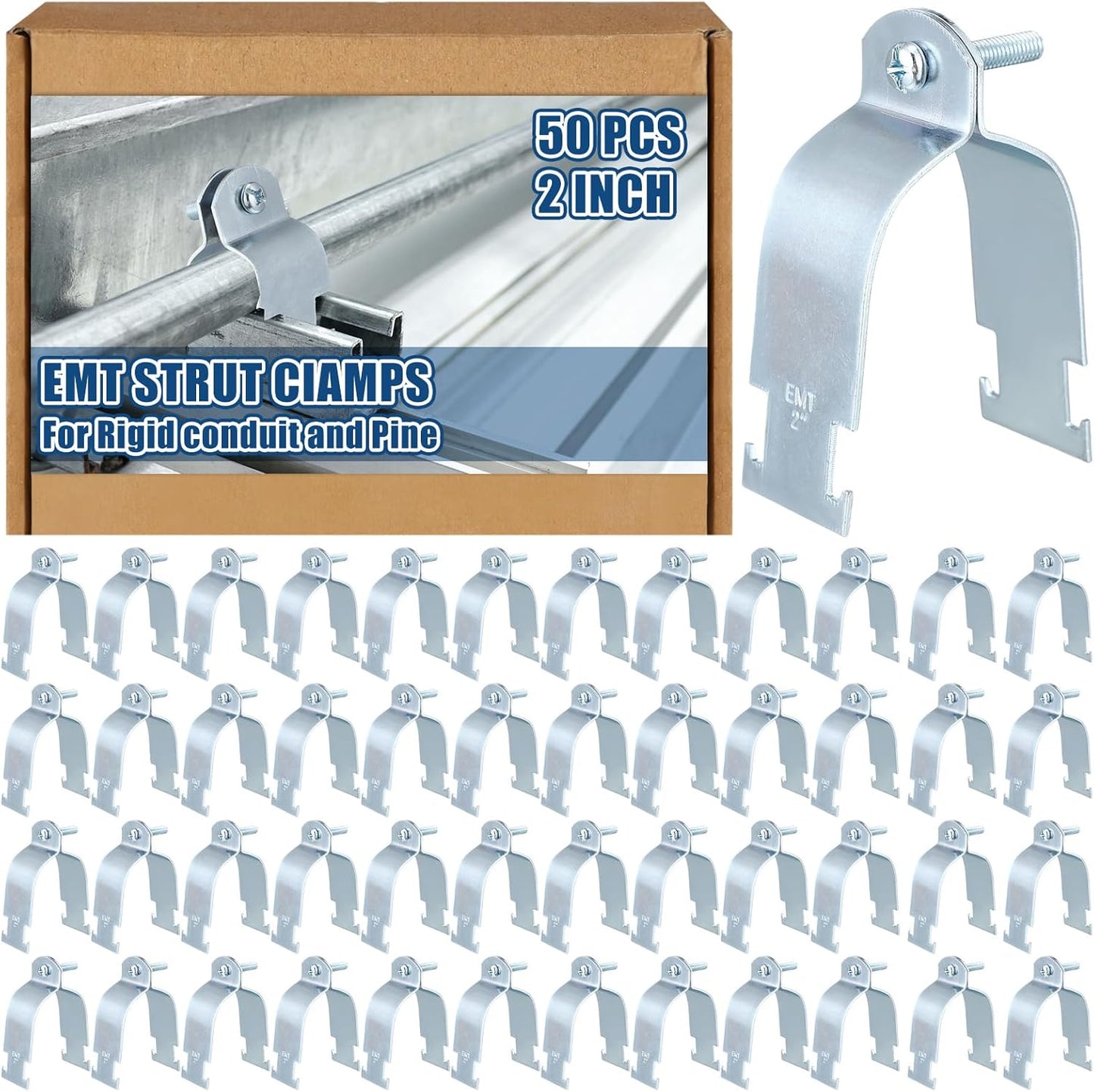 Durable 50 Pcs EMT Pipe Universal Strut Clamps for Versatile Use