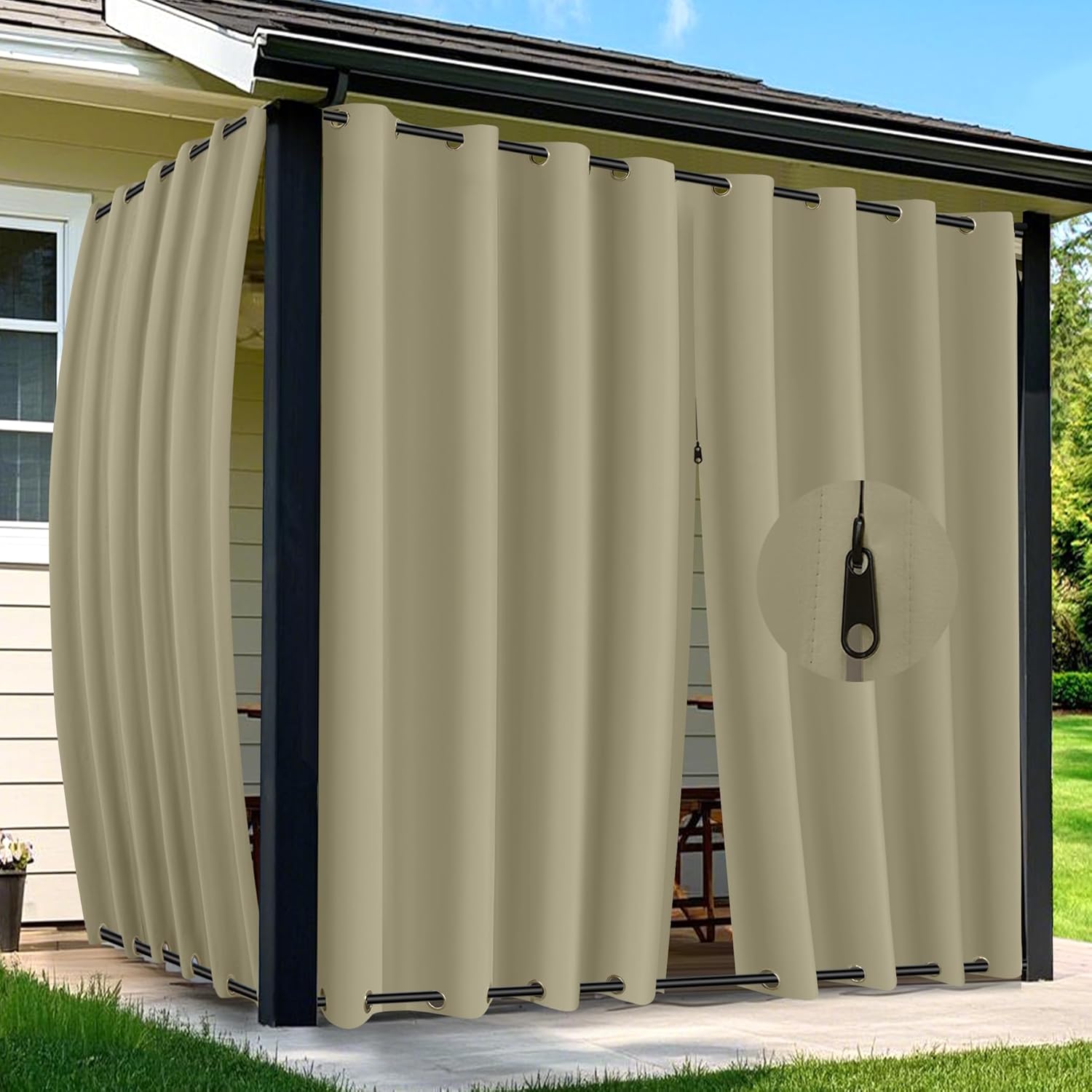 Outdoor Curtains for Patio Waterproof with Unique Zipper Design