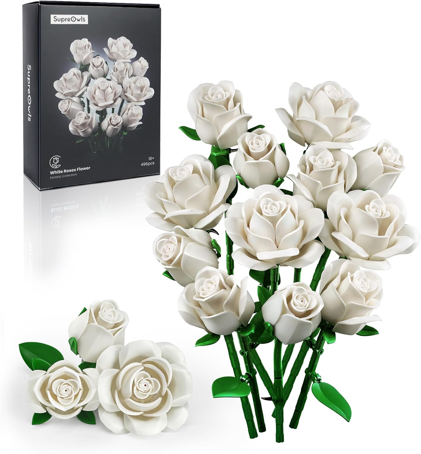 iATOM White Rose Bouquet Building Set for Home Decor Lovers