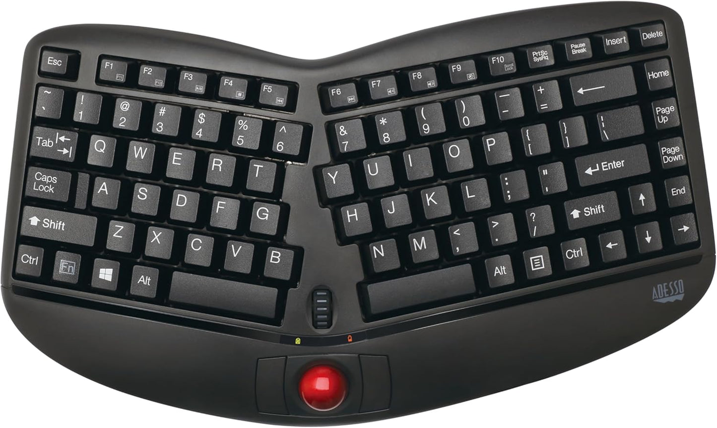 Adesso Ergonomic Wireless Keyboard - Trackball & Scroll Wheel