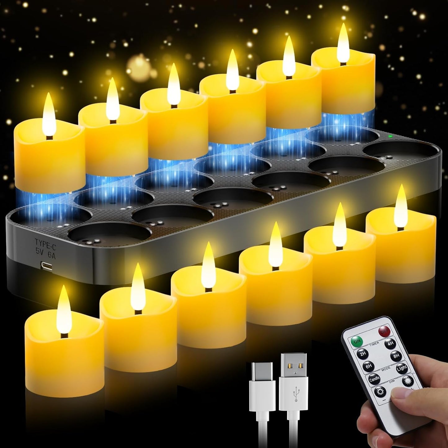 YiaMia Rechargeable Tea Lights with Remote and Timer for Events