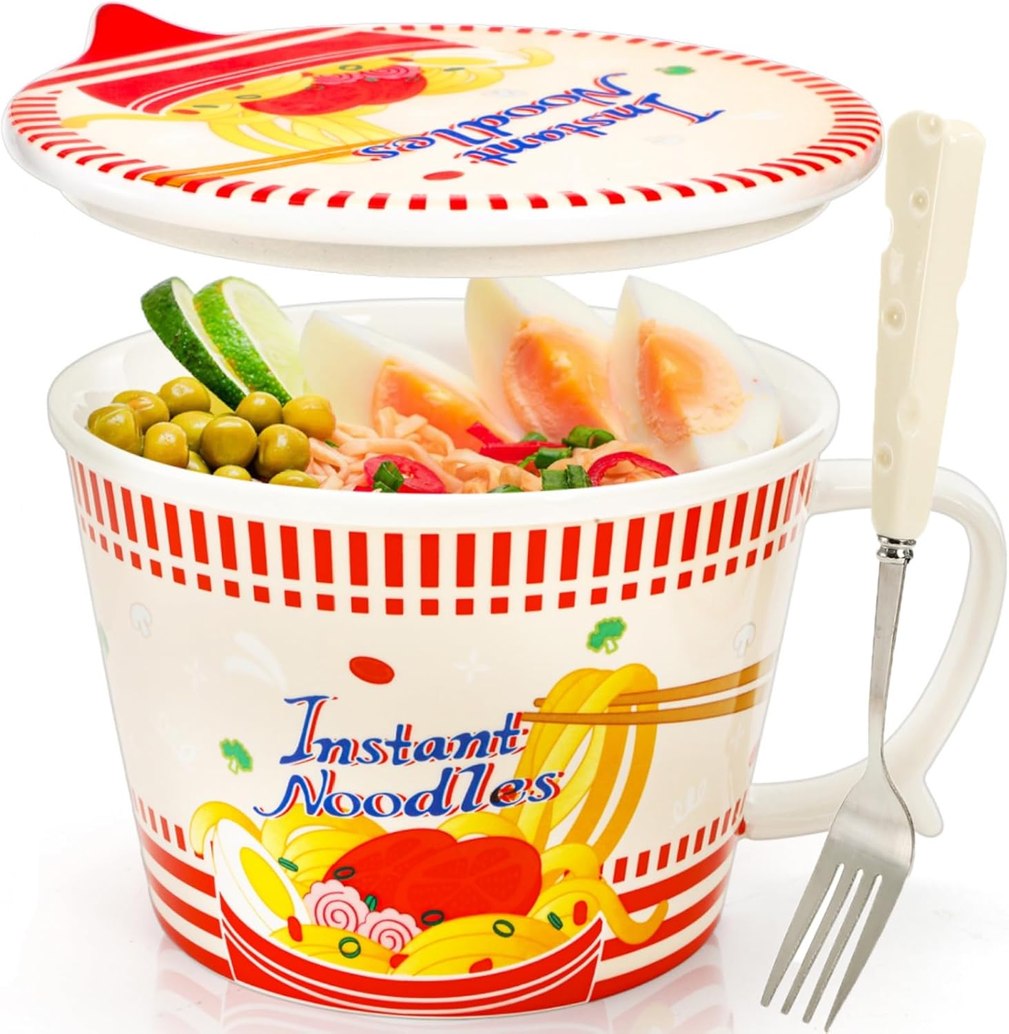 Cute & Convenient 35oz Ceramic Ramen Bowl Set by Pumtus