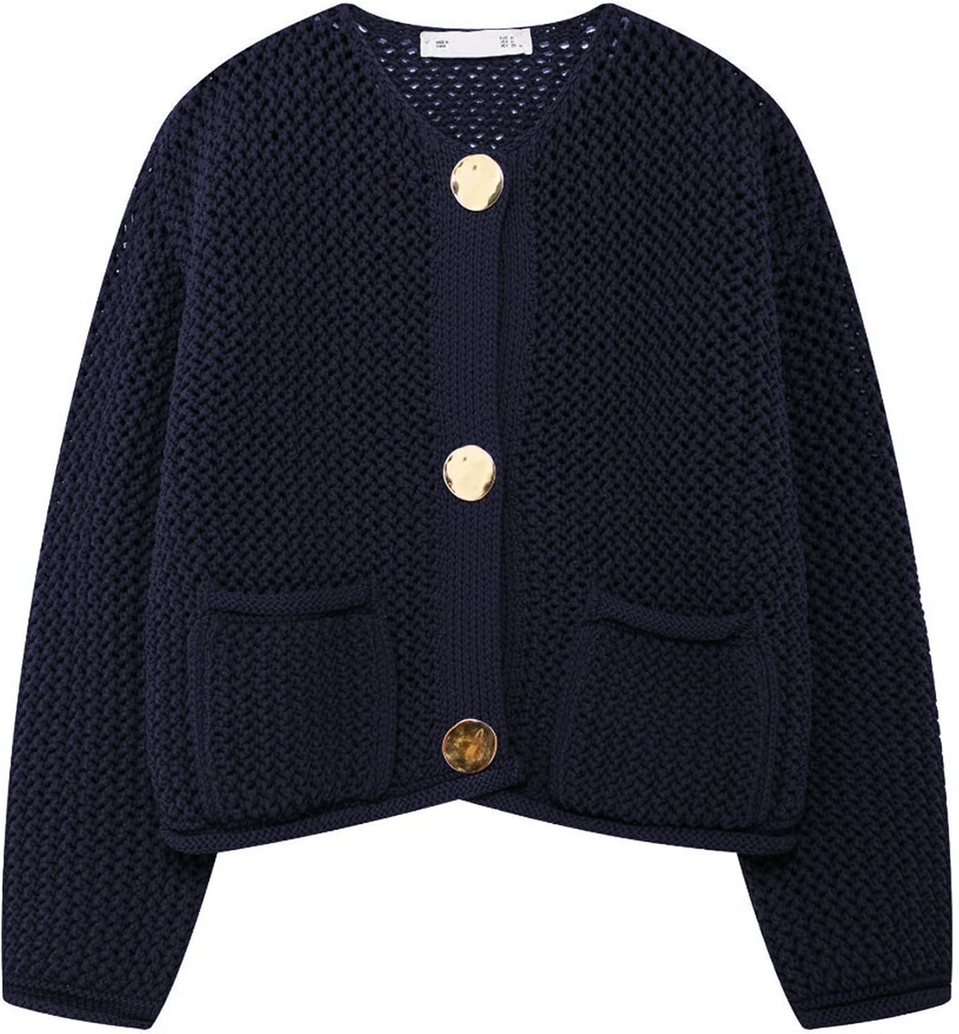 Womens Cropped Cardigan Sweaters with Gold Button Down Style