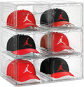 6 Pack Hat Organizer Box - Stackable Clear Cap Storage for 40+ Hats