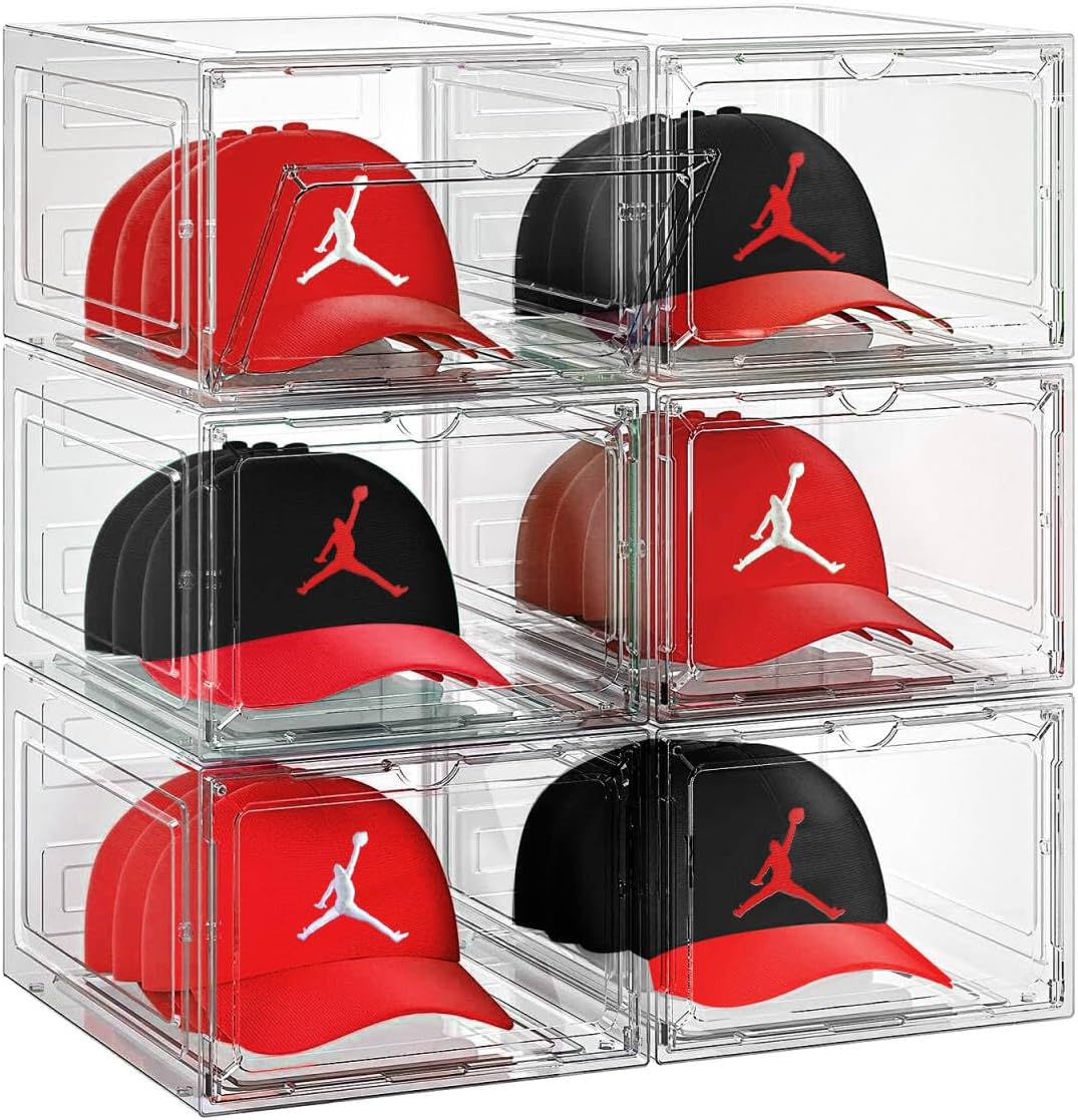 6 Pack Hat Organizer Box for Baseball Caps with Magnetic Door