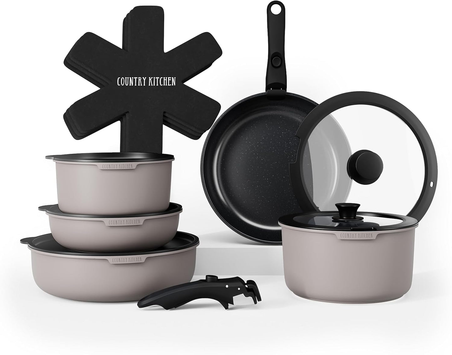 Stackable Cookware Set with Removable Handle for Easy Storage
